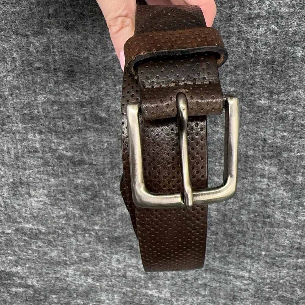 Canali Leather Belt Mens 46 Brown Perforated Silver Buckle Italy 115 130